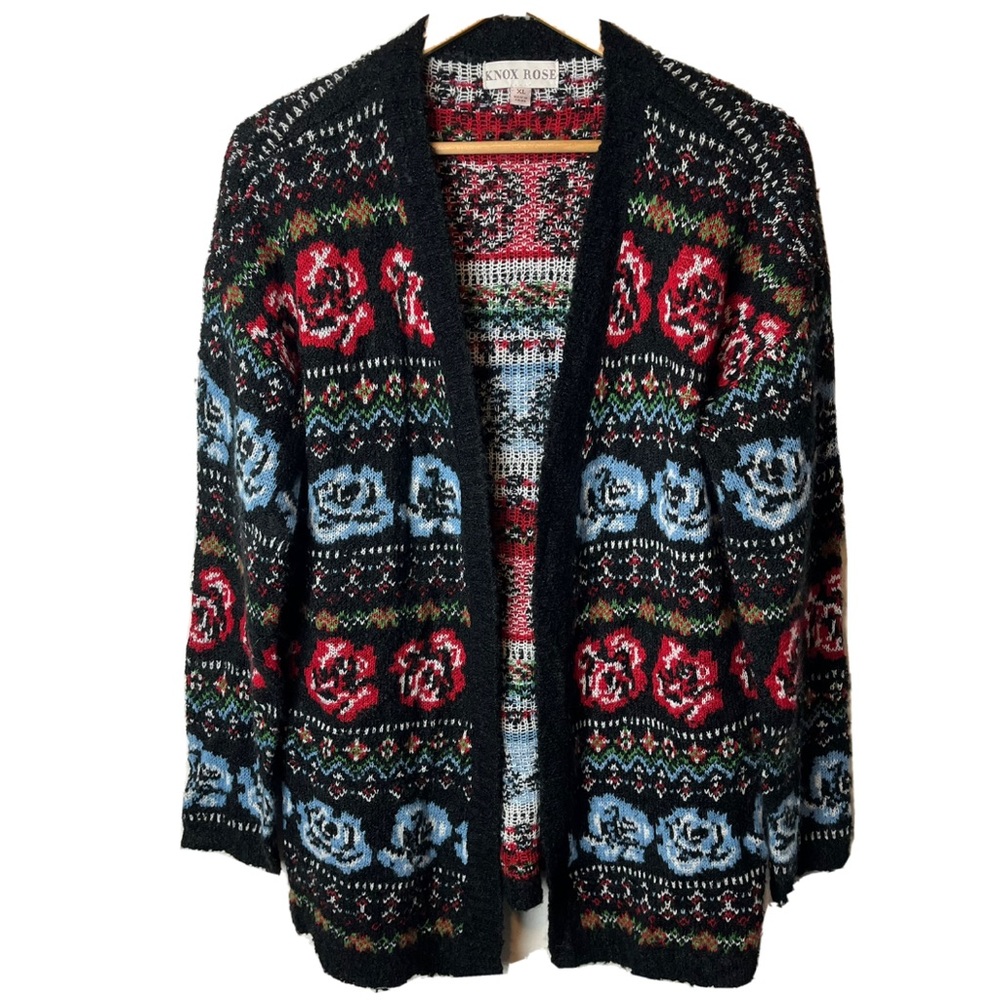 Knox Rose Floral Knit Cardigan - Red, Blue, Black